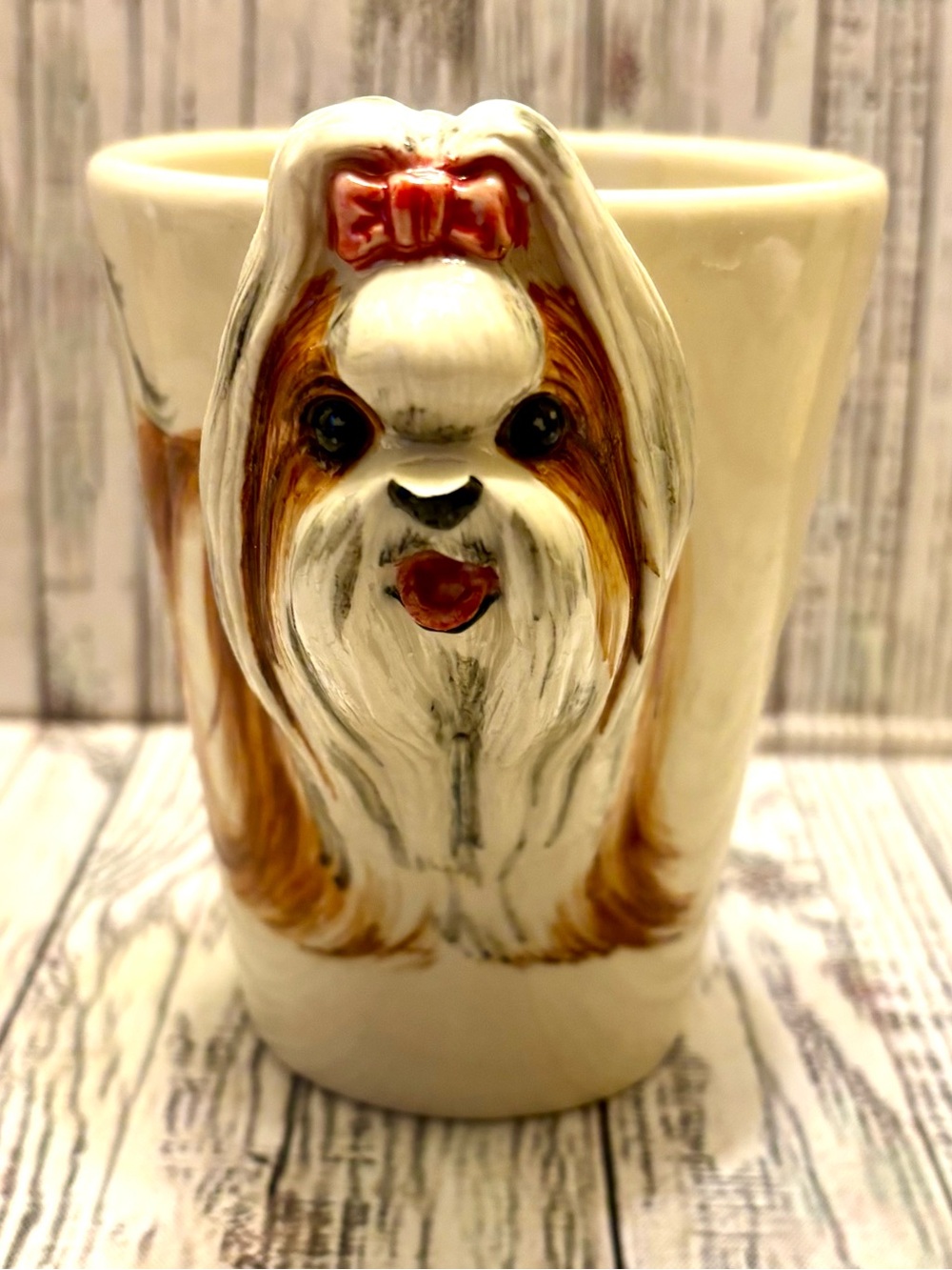Vintage Blue Witch Shih Tzu Dog 3D Ceramic Mug Bondy Pet Products Hand Painted